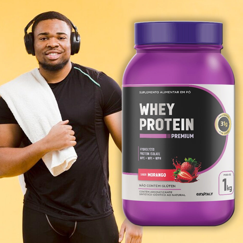 KIT 3x WHEY PROTEIN PREMIUM GEvitaly – 1KG cada | SABOR MORANGO
