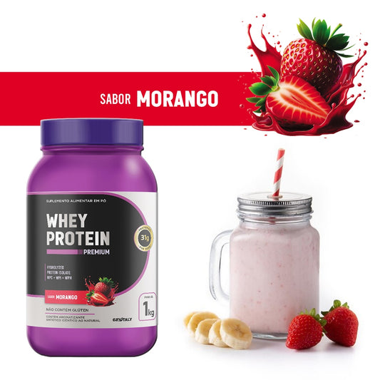 KIT 3x WHEY PROTEIN PREMIUM GEvitaly – 1KG cada | SABOR MORANGO
