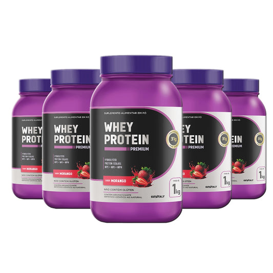 KIt 5x WHEY PROTEIN PREMIUM GEvitaly – 1KG cada | SABOR MORANGO