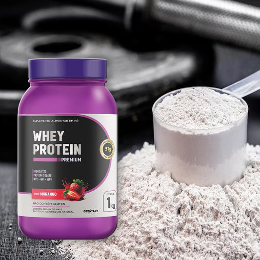 Whey Protein Premium 1kg - Sabor Morango | 31g de Proteína por Dose | Sem Glúten