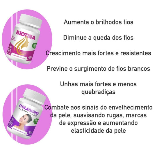 KIT Biotina  60 Cáps + Colágeno 60 Cáps Envio Imediato